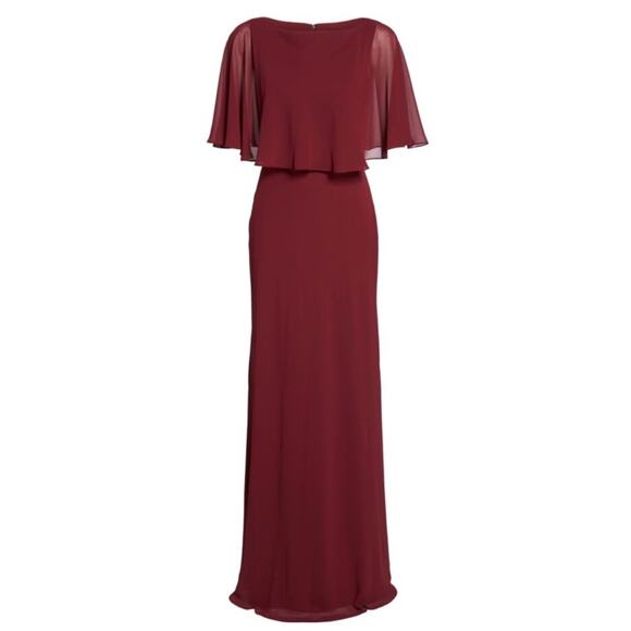 La Femme Popover Chiffon Gown in Garnet, Size 8 - Picture 5 of 12